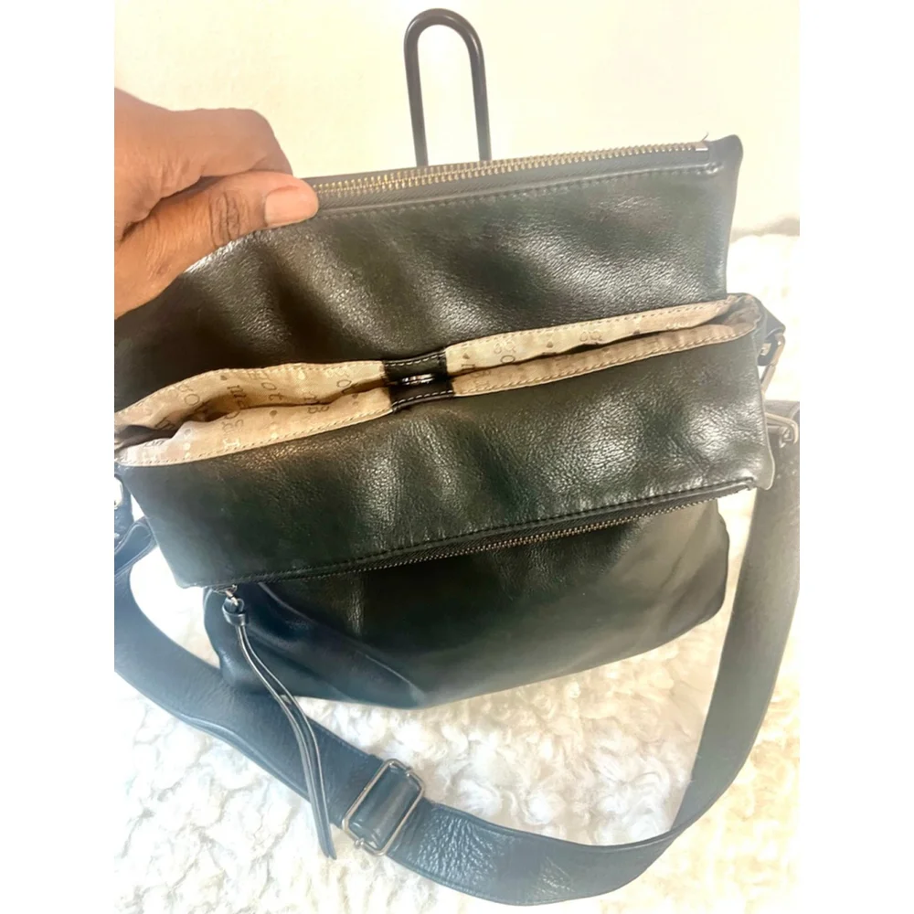Margot Mickey Double Zip Fold Over Dark Green Leather Hobo or Crossbody bag